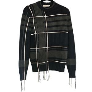 Tory Burch Eden Fuzzy Yarn-Trim Plaid Sweater Blue/Grn sz XS